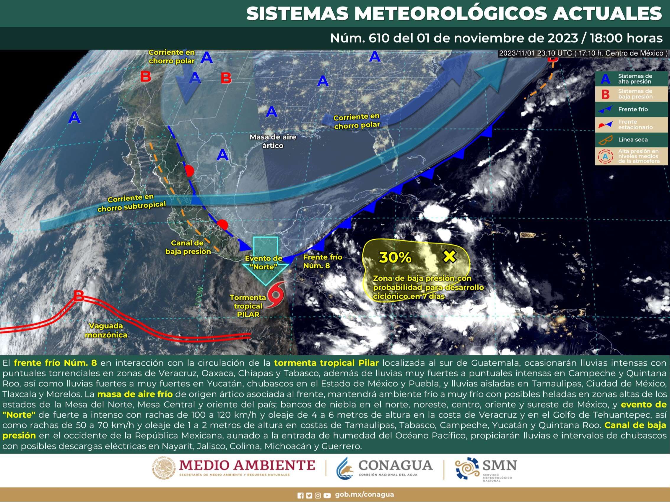 Tormenta tropical "Pilar" incrementa su velocidad hacia el Pacífico